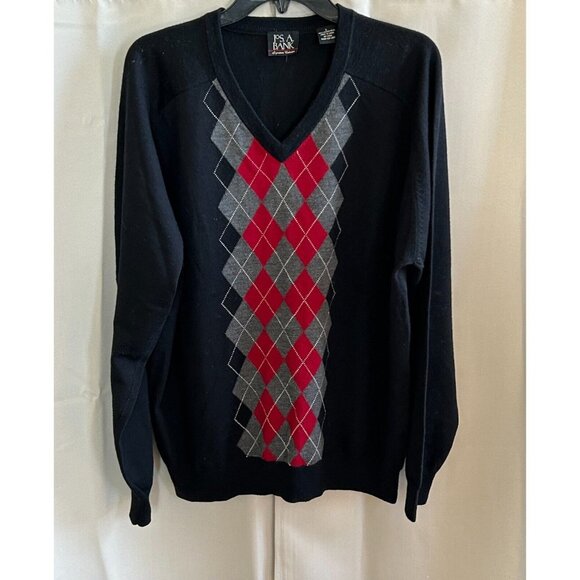 JOseph A Banks Mens Sweater Large Argyle 100% Merino Wool Preppy Grandpa 17152 - Picture 1 of 8